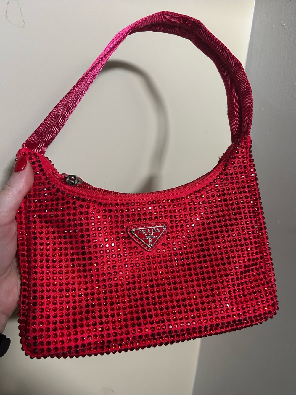 Prada Red Crystal-Studded Mini Shoulder Bag